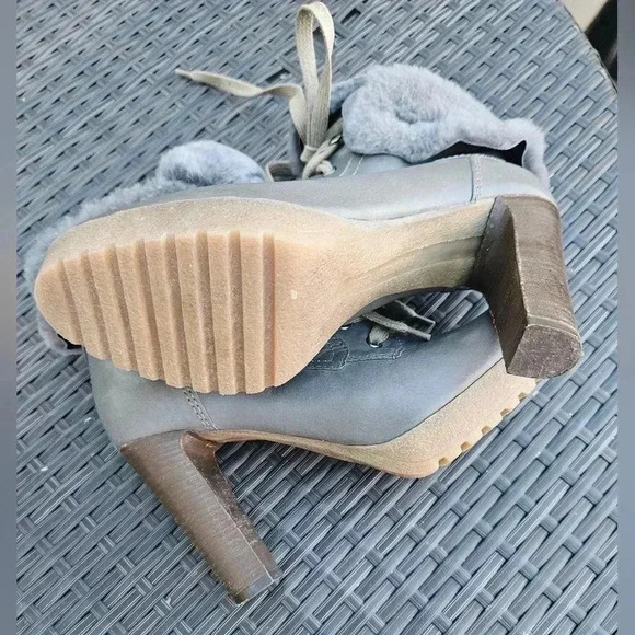 Manas Lea Foscati Faux Fur Collar Lace Up Ankle Boots Womens (8/38) - Picture 6 of 7